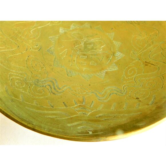 Vintage Chinese Brass Water Gong Decorative Bowl Serpents Dragons 12" - Picture 3 of 7